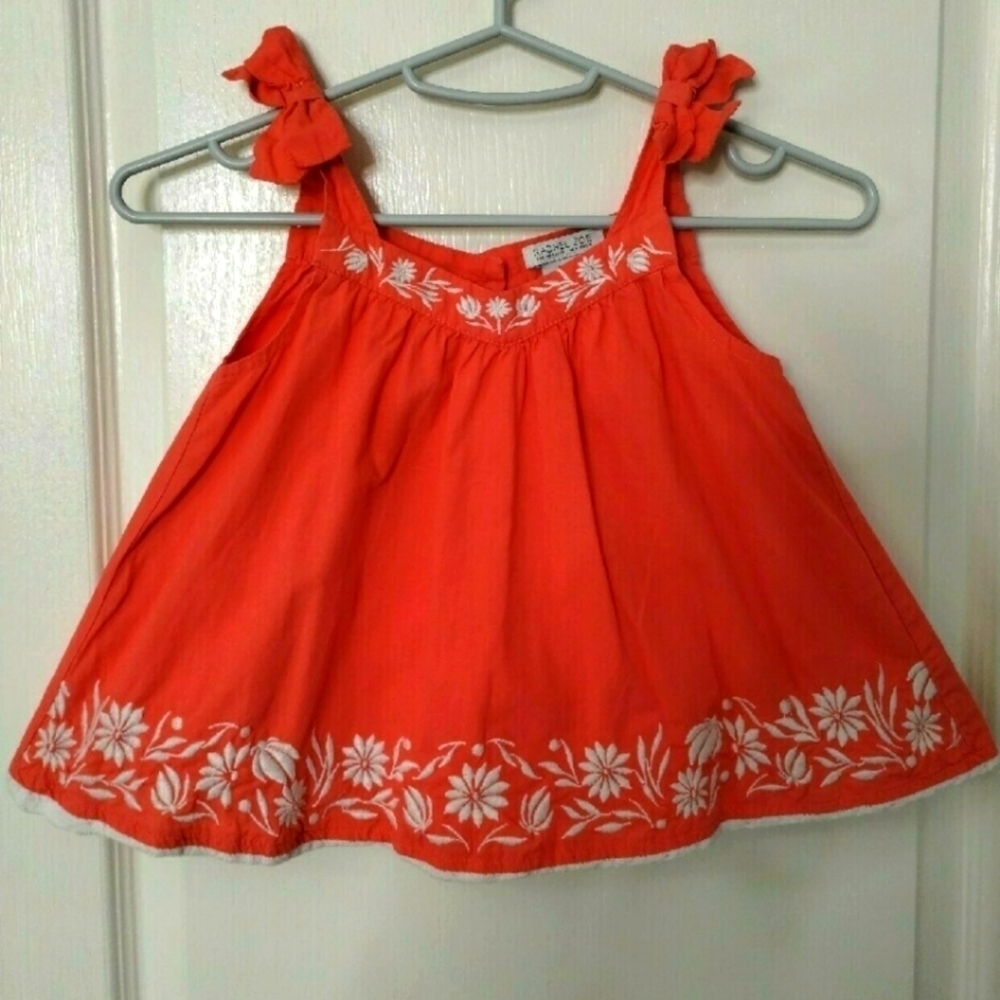 Rachel Zoe sundress 3T coral color with white embroidered flowers girls cotton